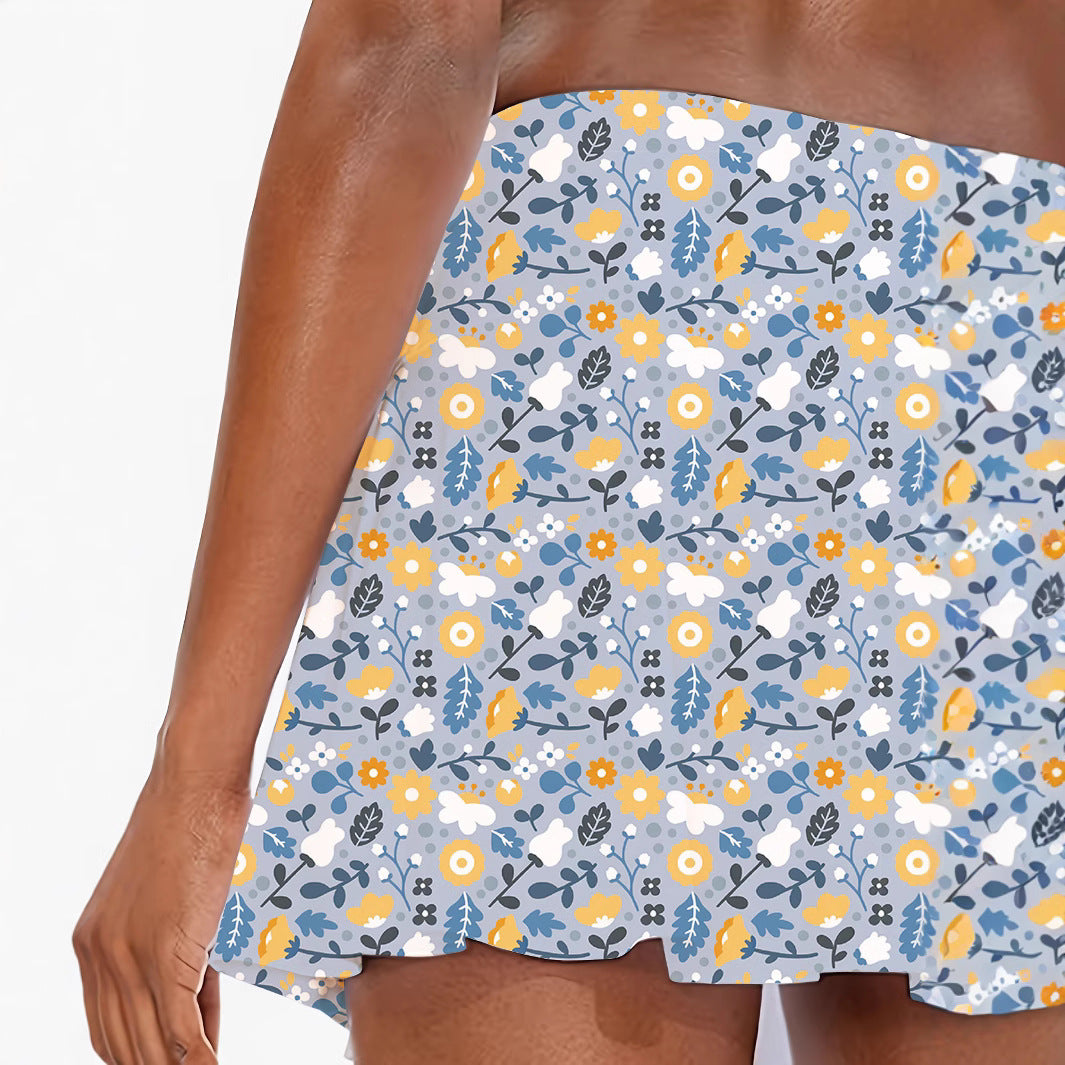 Dame Floral Print Aktiv Nederdel Stilla