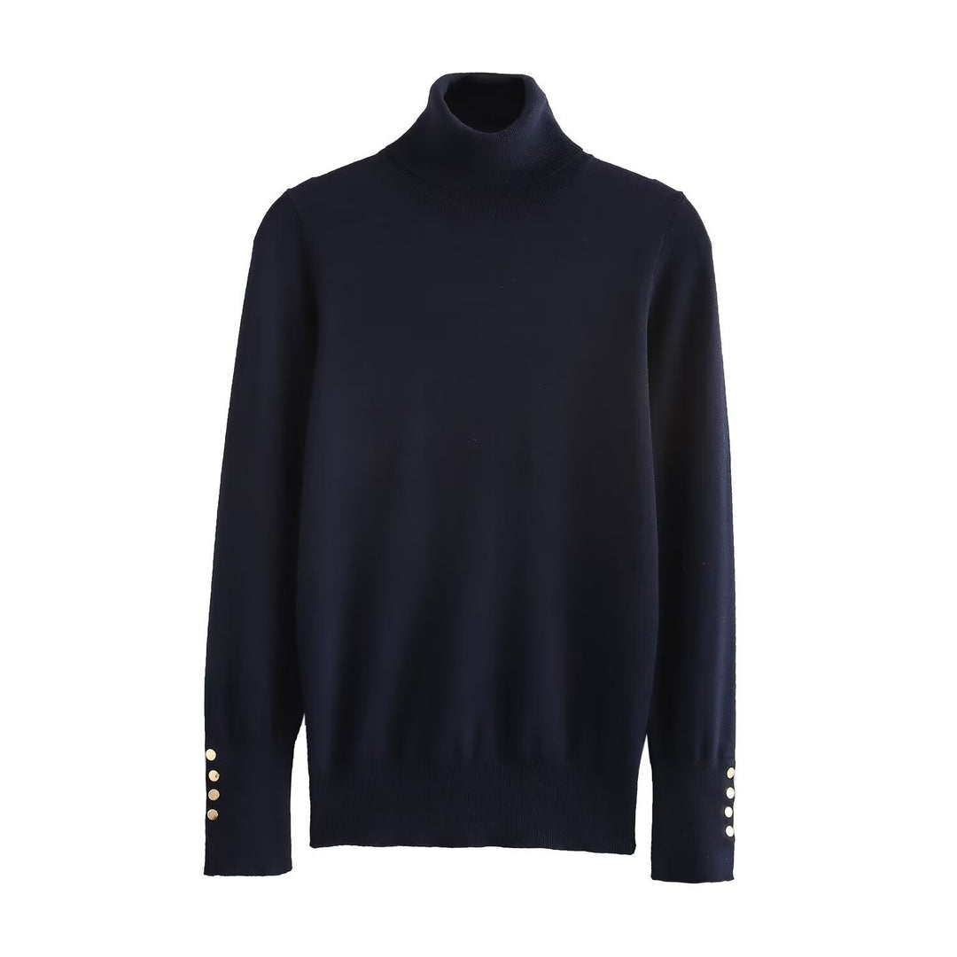Femme Rullekravepullover med knapdetaljer Stilla