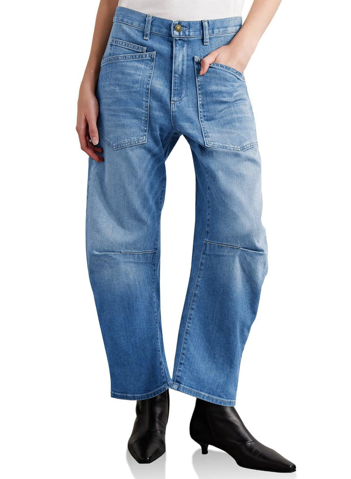 Dame halvhøje denimbukser med unikke påsatte lommer Skovae