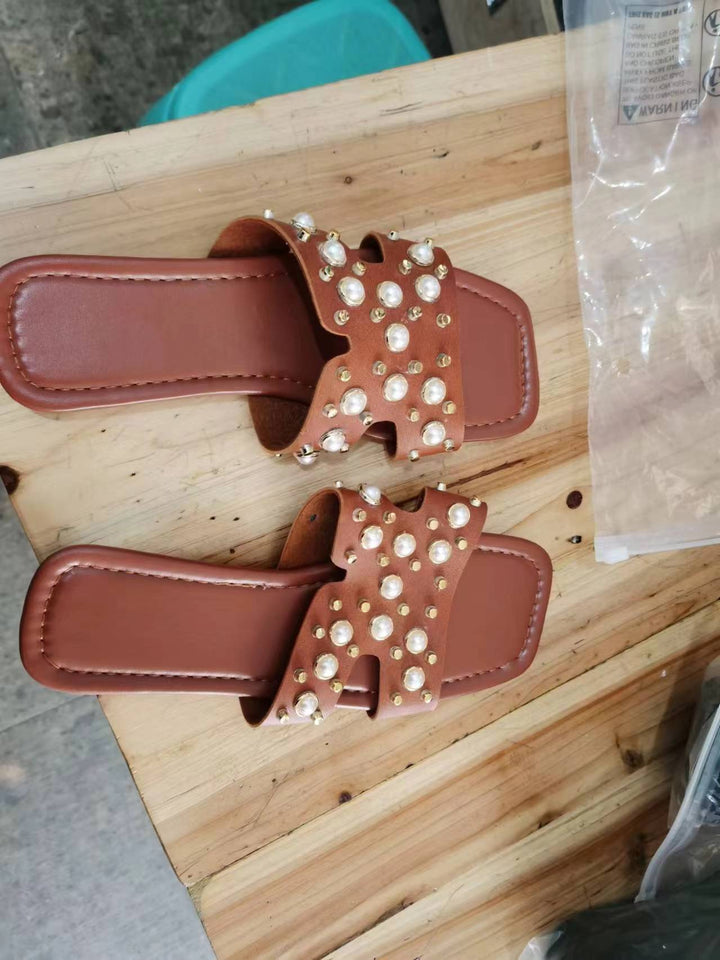 Dame elegante Slide-sandaler med perle- og nitte-detaljer Stilla