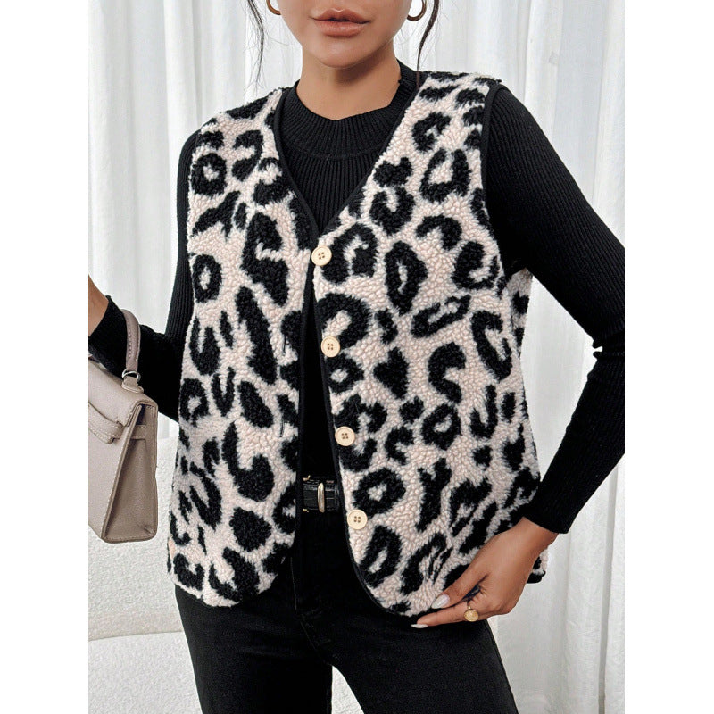 Dame leopardprint quiltet vest Stilla