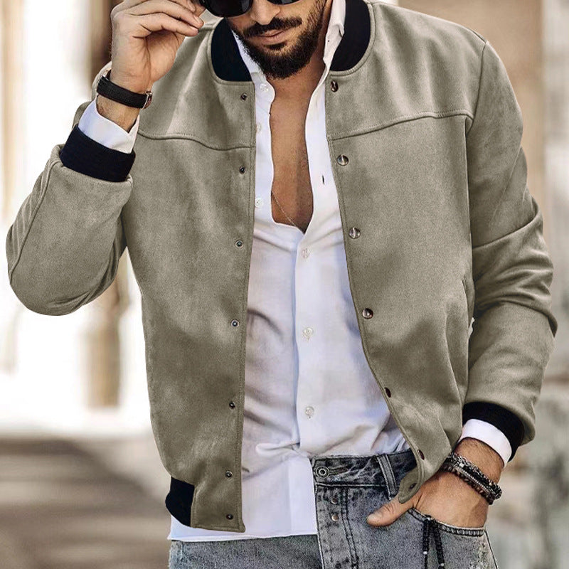 Herren nan legerer bomberjakke i wildlæroptik med trykknaplukning og ærmelomme Skovae
