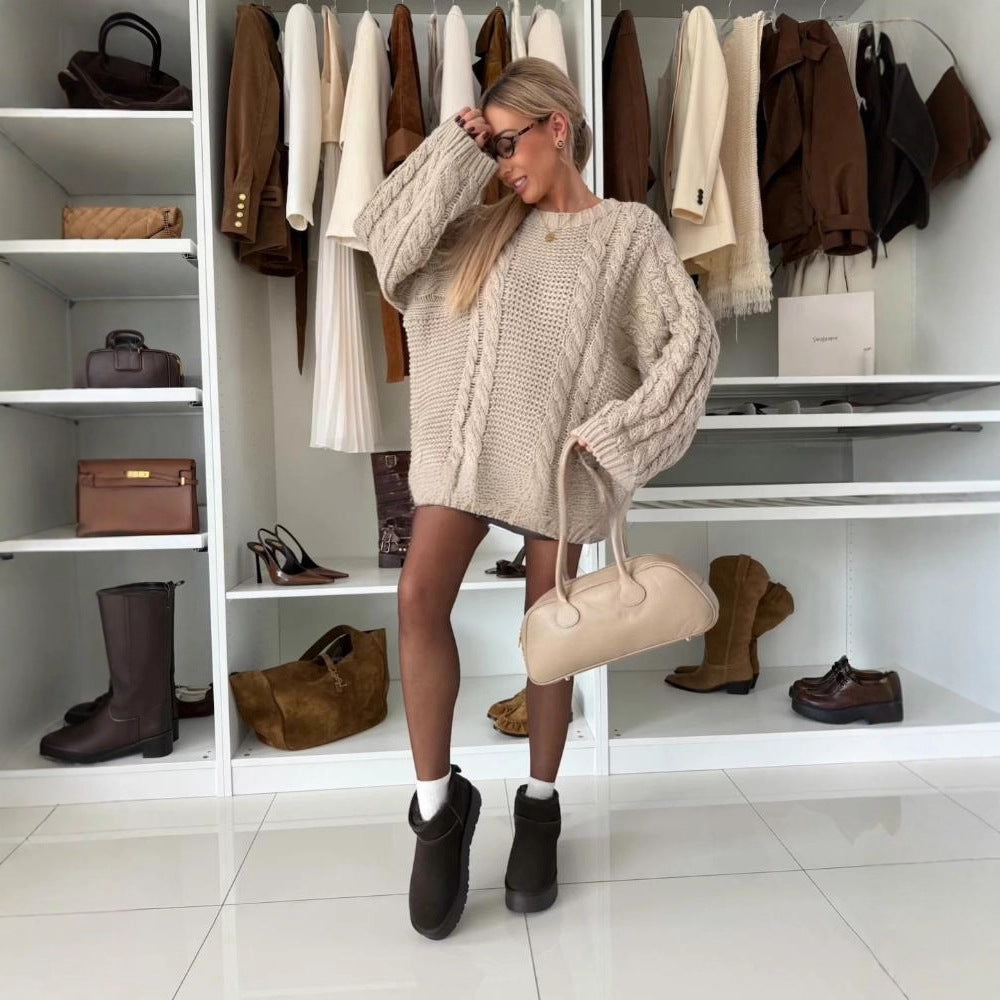 Kvinders strikkede pullover med chunky kabelmønster og oversized pasform Stilla