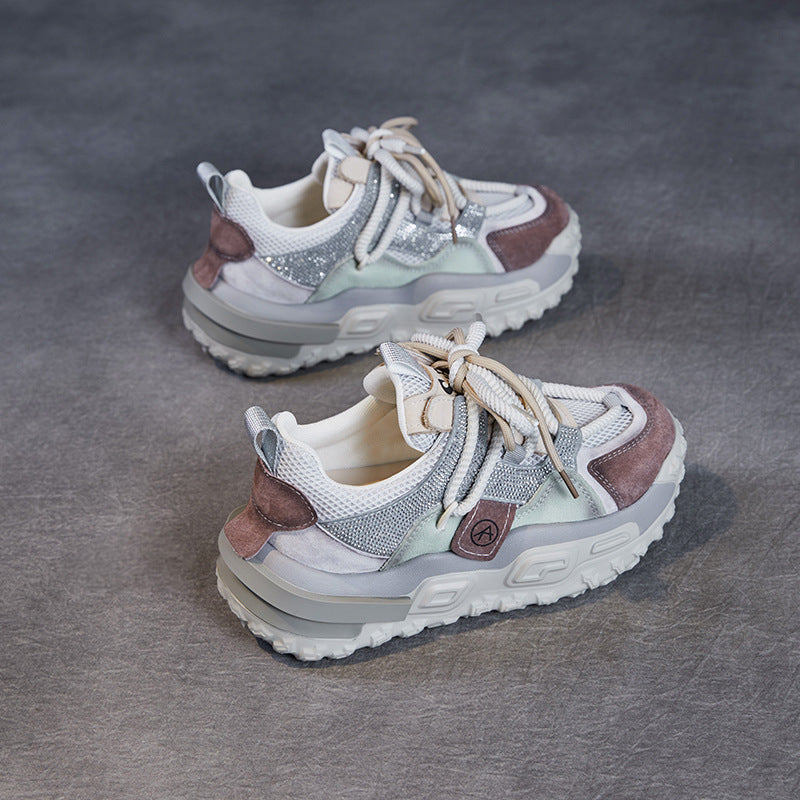 Damer Trendy Chunky Sål Sneakers med blandet Materialedesign Stilla