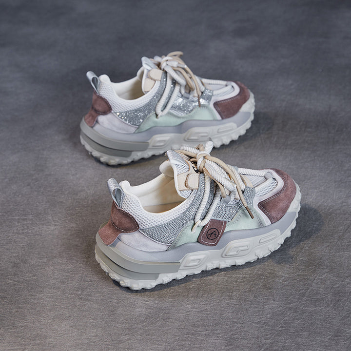 Damer Trendy Chunky Sål Sneakers med blandet Materialedesign Stilla