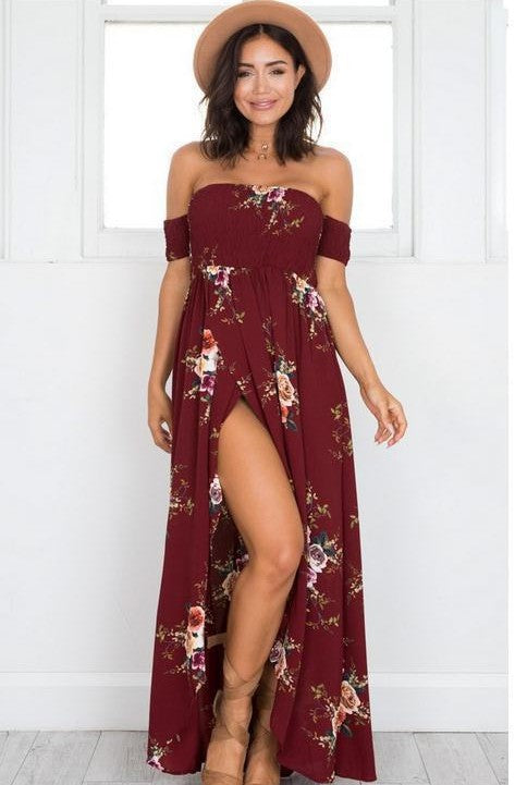 Dame Off-Shoulder Strandkjole med blomstermønster og flydende snit Skovae