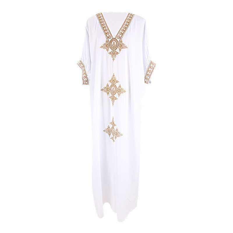 Dame Maxi-Kaftan med kunstnerisk broderi og elegant V-udskæring Stilla