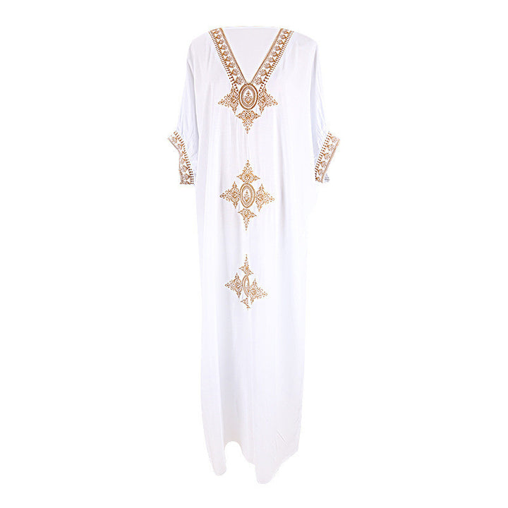 Dame Maxi-Kaftan med kunstnerisk broderi og elegant V-udskæring Stilla