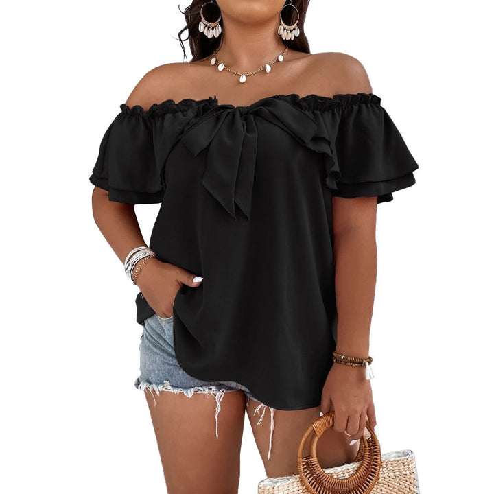Dame Off-Shoulder Overdel med Sløjfe-detaljer og Flæsekanter Skovae