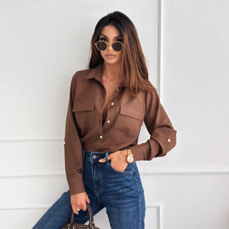 Dame elegant bluse med knaplukning og brystlommer Stilla