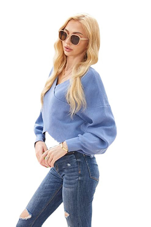 Dame Off-Shoulder Strikketrøje med Wickeldesign Stilla