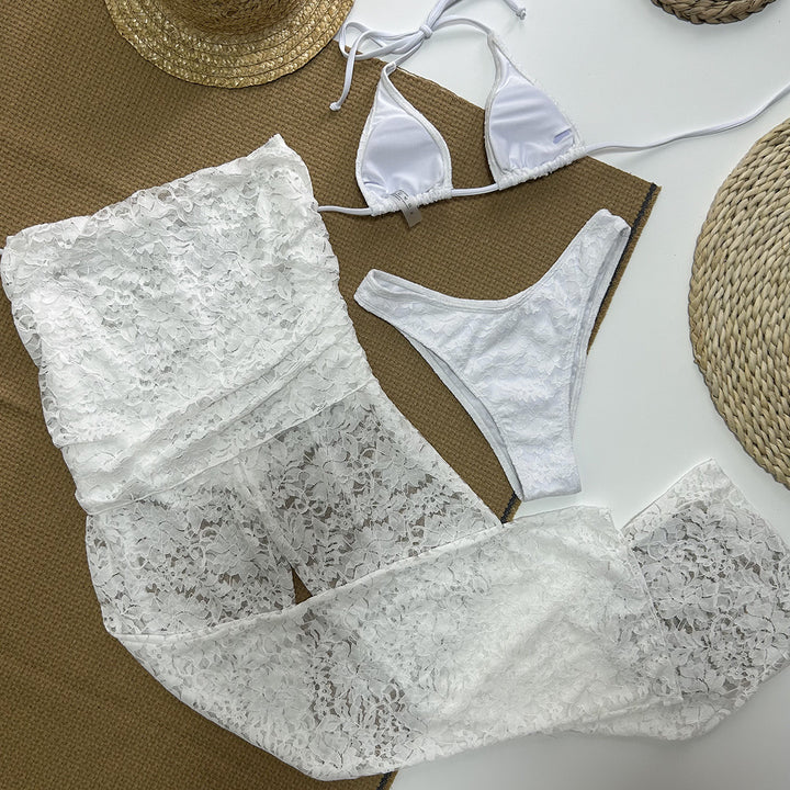 Dame Bikini og Palazzo-bukser sæt med elegant blondermønster Stilla
