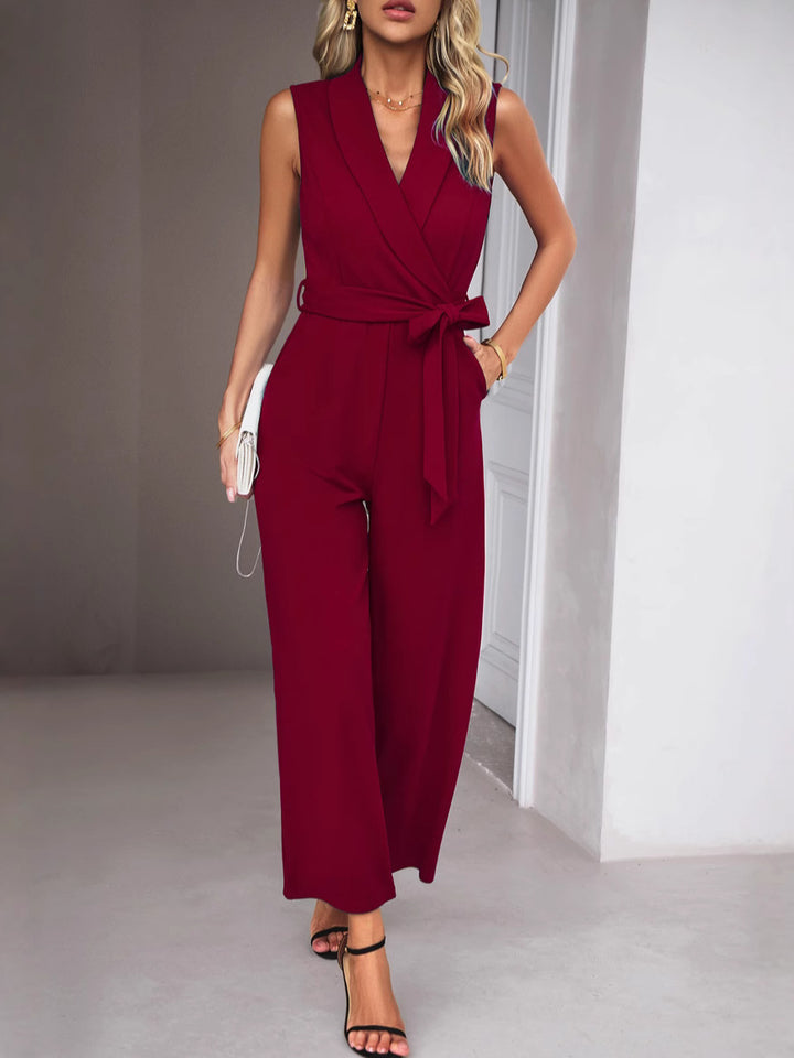 Dame Elegant Jumpsuit med Vikkelook og Taljebelte Stilla