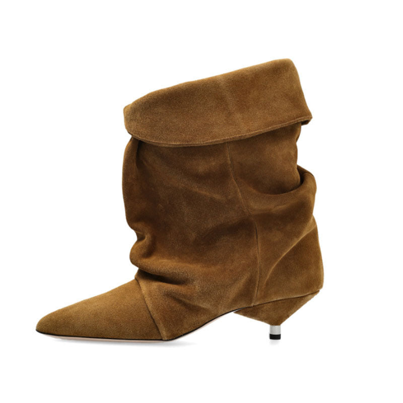 Femme Skulptural Spids-Tå Metallic Stiletto Støvler Stilla