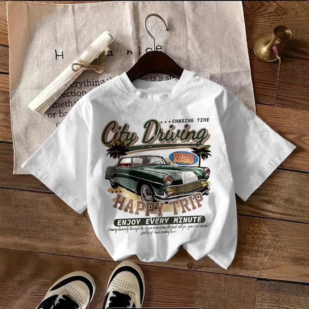 Dame T-shirt med nostalgisk automobil og afslappet pasform Stilla