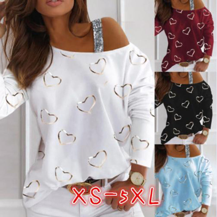 Kvindernes fashionable sweatshirt med hjerteformet design og funklende accenter Skovae