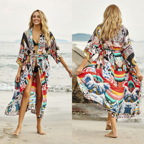Dame Strandkimono med elegant mønster og sidelidsStilla
