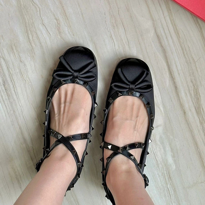 Dame Nitter Sløjfe-Detalje Mary Jane Ballerinas Stilla