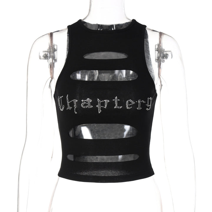 Dame skulderfri cut-out top med glitrende print Skovae
