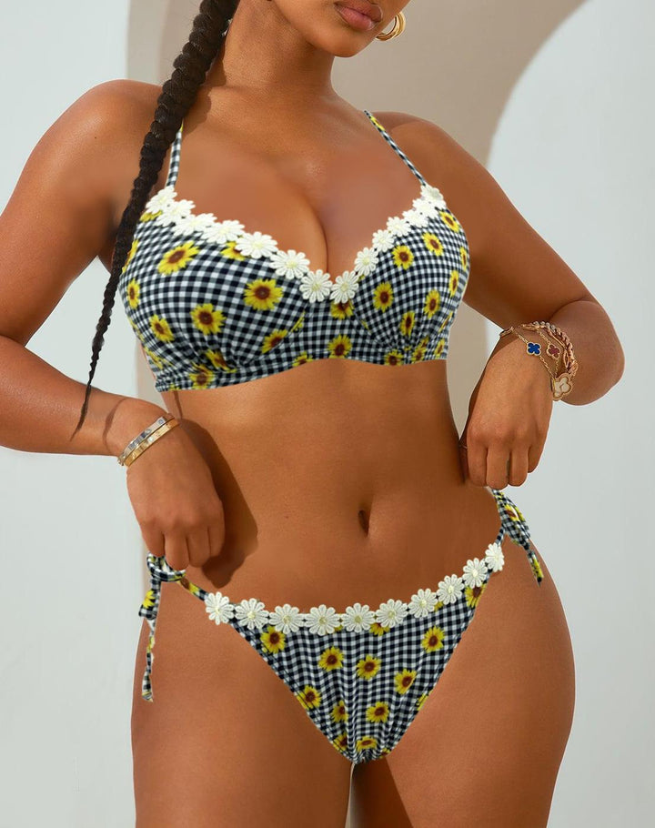 Dame Bikini-sæt med blomsterprint og justerbare stropper Stilla