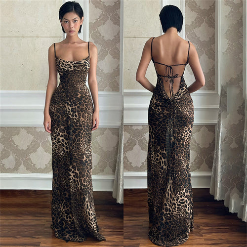 Damer Elegant Cut-Out Aftenkjole med Leopardmønster Stilla