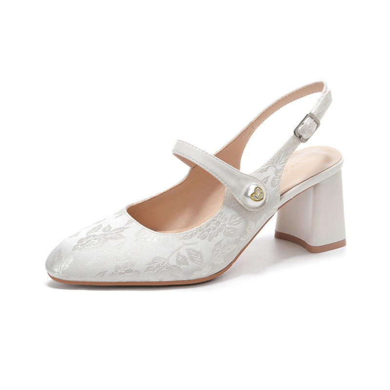 Dame Floral Udsmykkede Slingback Hæle Stilla