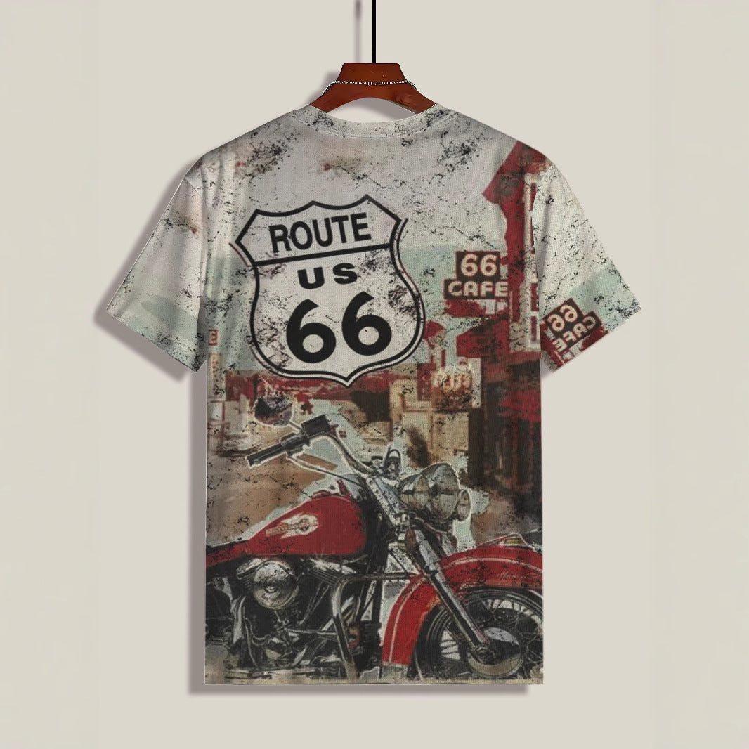 Herrer T-shirt med retro Route 66 grafik og høj kvalitet bomuldsmateriale Stilla