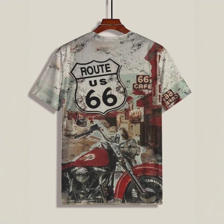 Herrer T-shirt med retro Route 66 grafik og høj kvalitet bomuldsmateriale Stilla