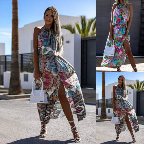 Dame Halterneck Maxi Kjole med elegant ridsedetalje Stilla