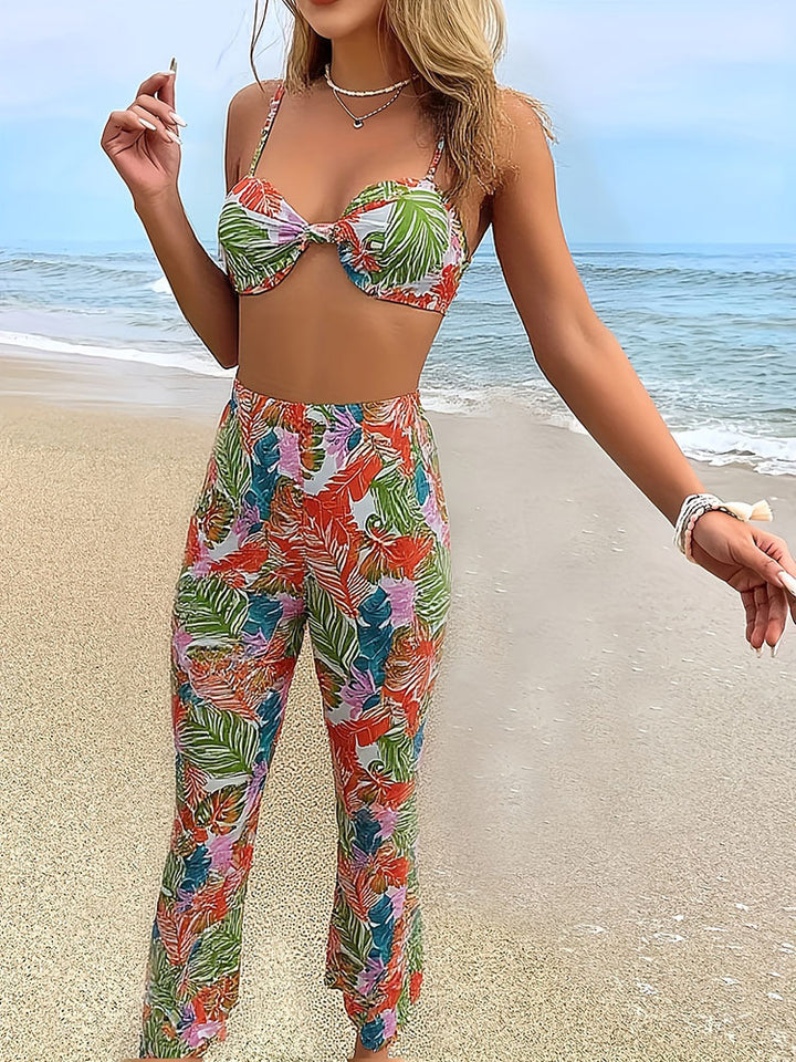Dame Crop-top og buksesæt med blomstermønster Skovae