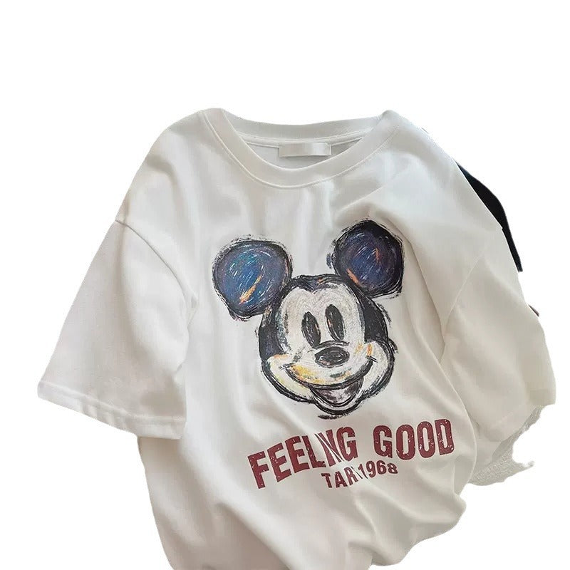 Dame T-shirt med kreativt Mickey Mouse design og afslappet snit Stilla
