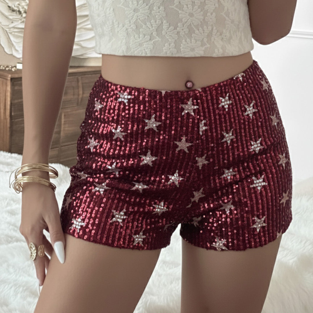 Dame Mini skirt med funklende paljetter og legende prikdesign Skovae