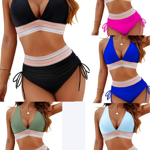 Dame Høj talje Bikini-sæt med justerbart design og elegant Jacquard-bordør Stilla