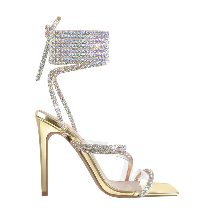 Femme High-Gloss Strappy Stiletto Sandaler med strass accenter Stilla