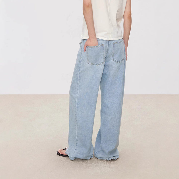 Damer bredskåret denim culotte med høj talje og elastisk bånd