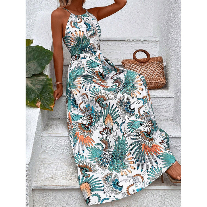 Dame Elegant Halterneck Maxikjole med Livligt Blomsterprint Stilla