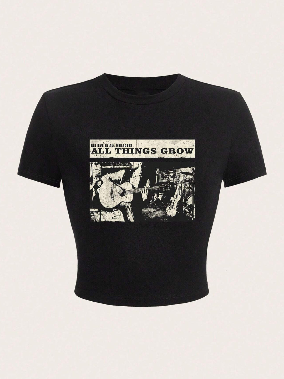 Dame Crop-T-shirt med inspirerende tryk og tætsiddende pasform Skovae