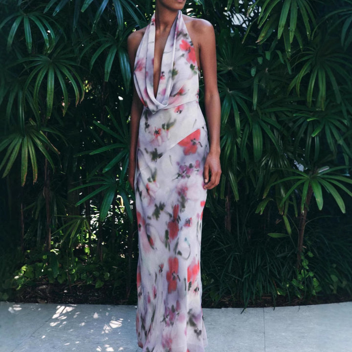 Femme Halter Neck Floral Maxi Kjole Stilla