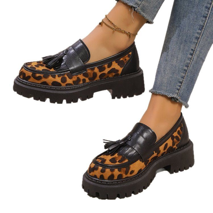 Dame Chunky Loafers med dygtigt dyremønster og fashionabelt frynse-detalje Stilla