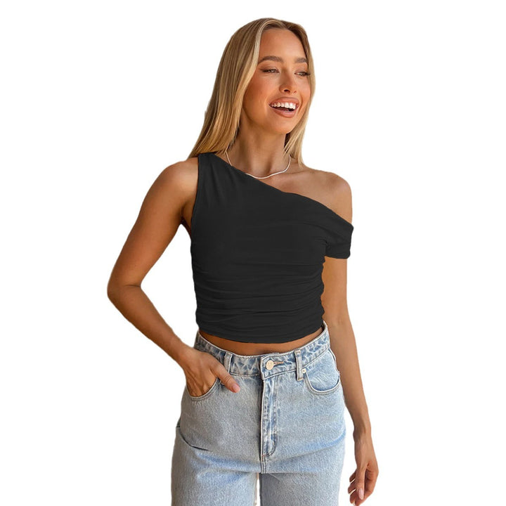 Dame asymmetrisk Crop-Top med rynker Skovae