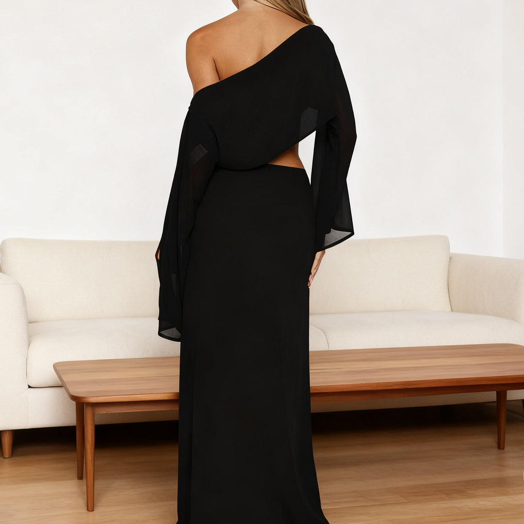 Damer Elegant Maxi-Kjole med asymmetrisk snit og lang arm Skovae