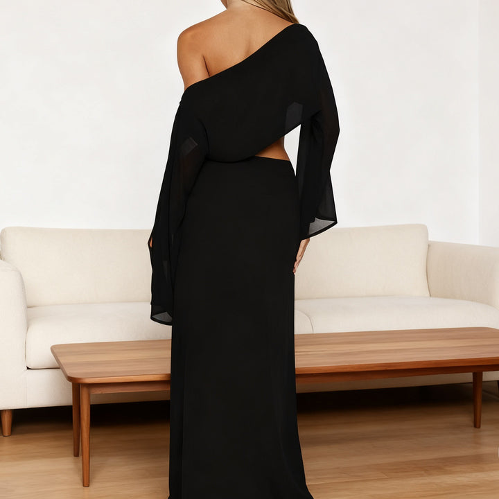 Damer Elegant Maxi-Kjole med asymmetrisk snit og lang arm Skovae