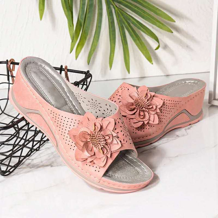 Dame Komfortable Clogsandaler med dekorative blomsterapplikationer Stilla