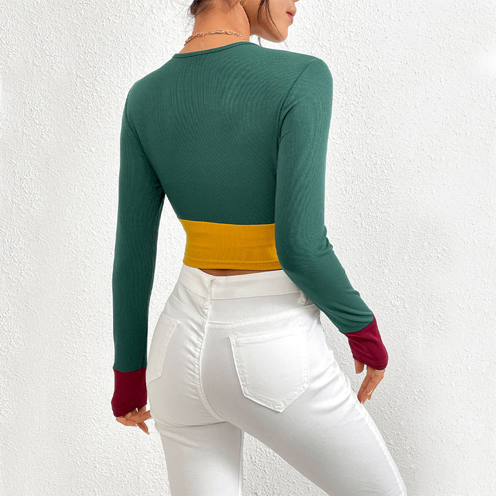 Kvindernes Crop Top med Farveblok og Langærmet Design Stilla