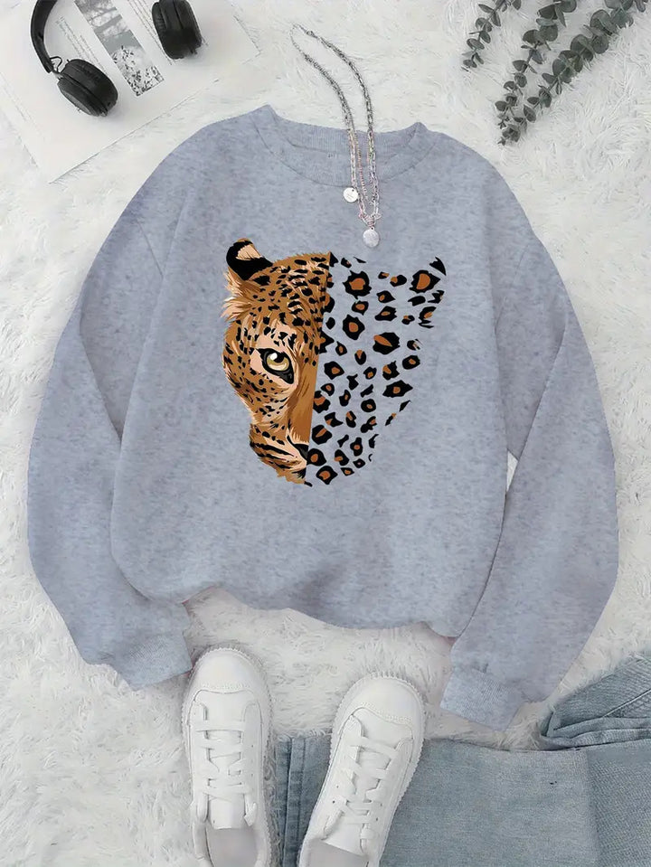 Kvinders sweatshirt med leopardmotiver Stilla
