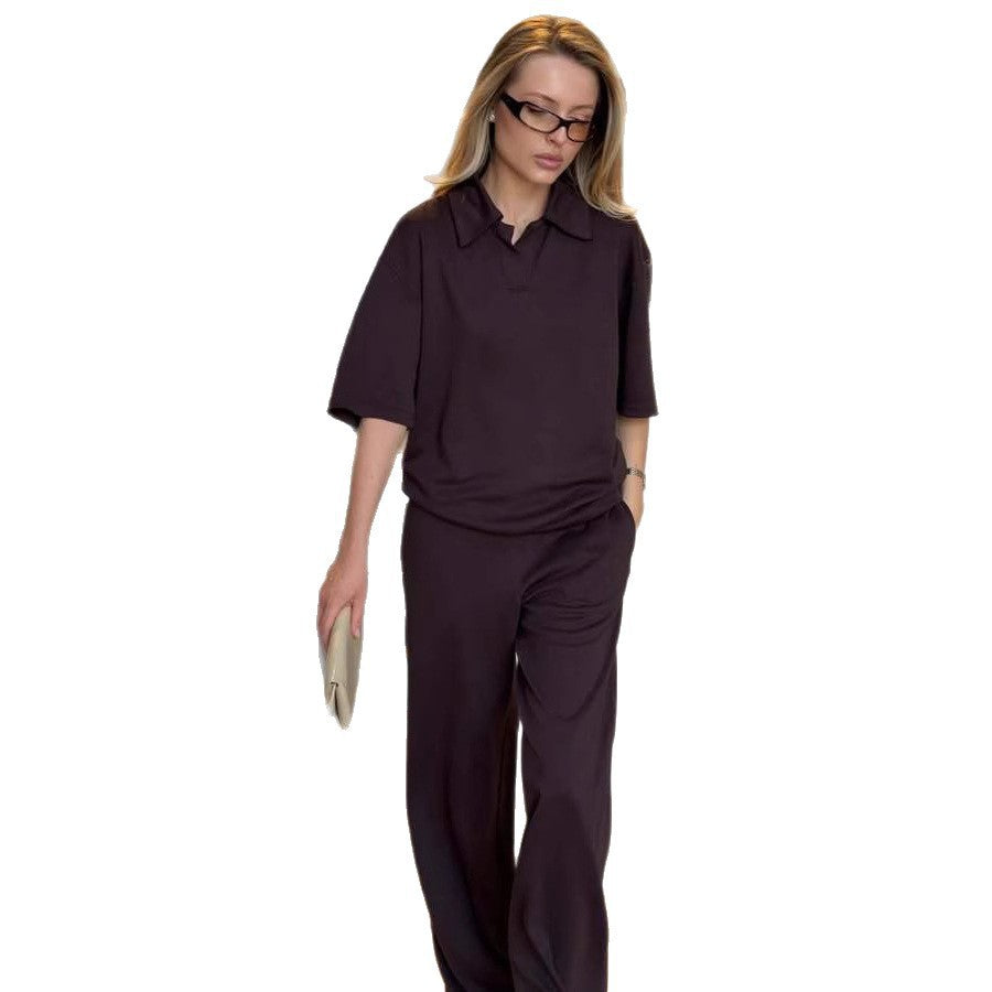 Dame elegant kombination af bluse og bred buksedragt Stilla