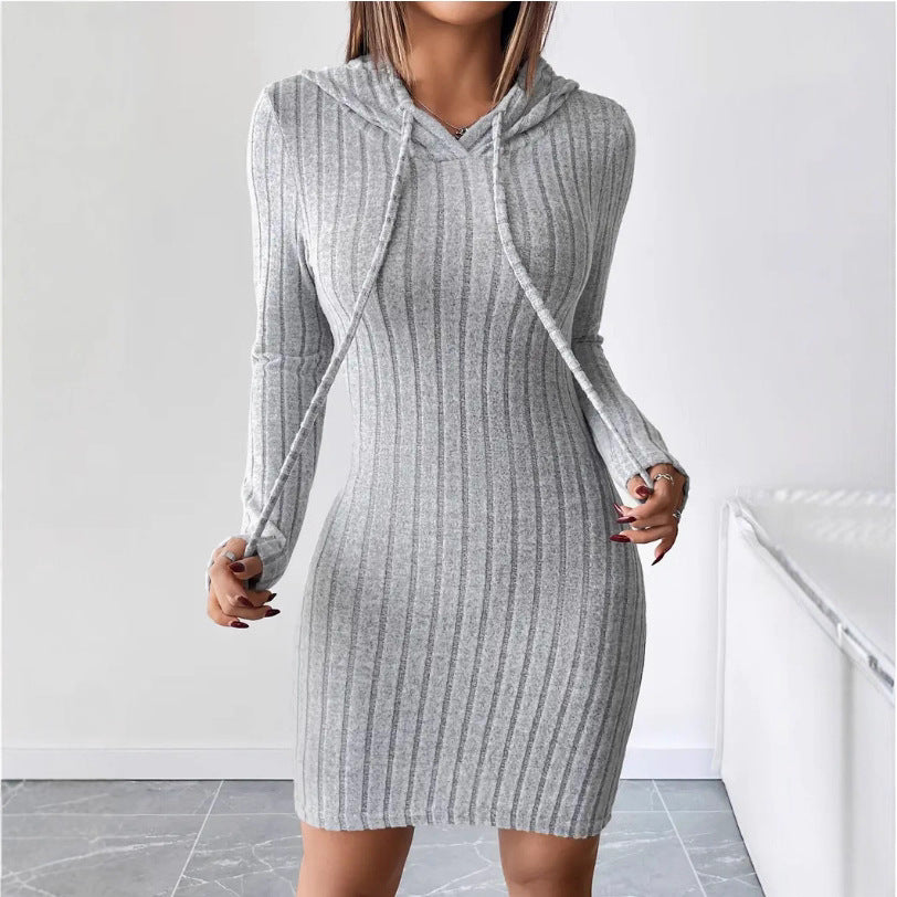 Dame hætte sweatshirt kjole med stribet design Stilla