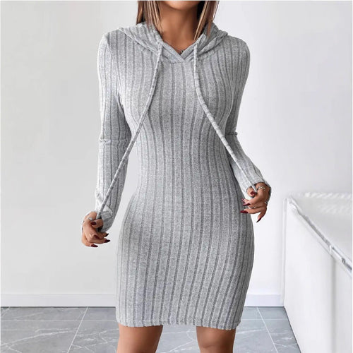 Dame hætte sweatshirt kjole med stribet design Stilla