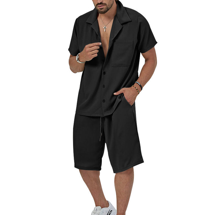 Herrer Sommerligt Fritids-Sæt med Kortærmet Skjorte og Casual Shorts Stilla