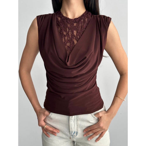 Damer Elegant top med drapering og spidseindsats Skovae